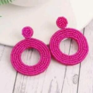 Fun Round Barbiecore Beaded Earrings ~ New